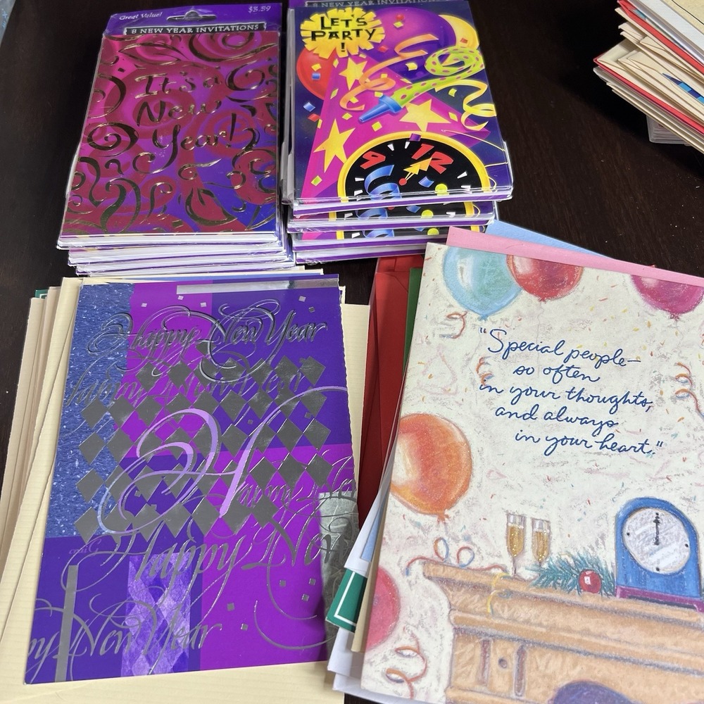 Lot 28 Vintage Gibson Assorted New Year Cards & 11 Pks Invitations NOS